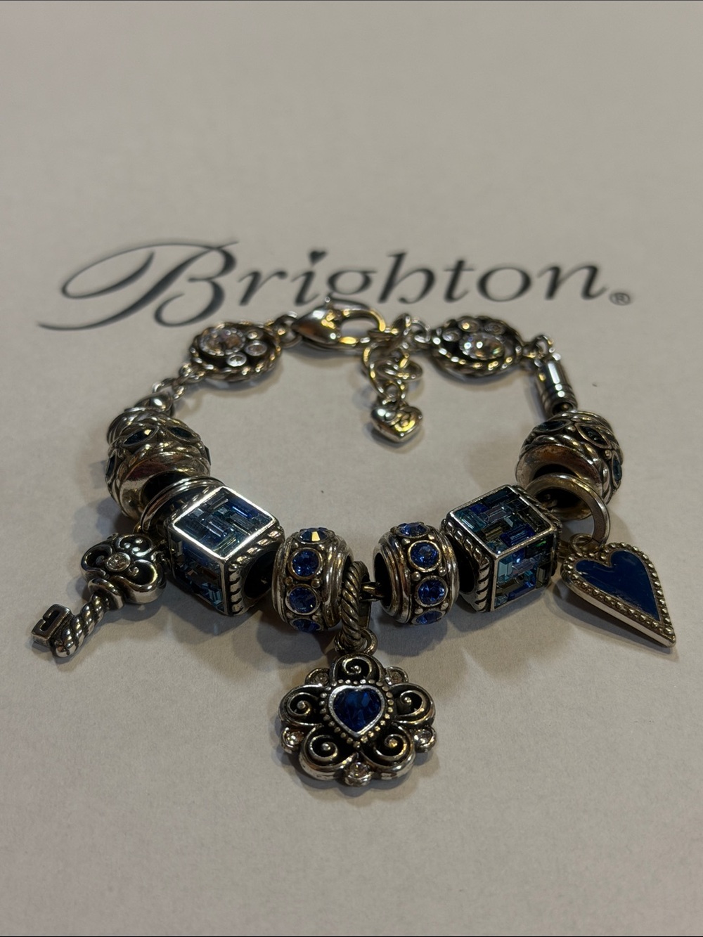 💙 Brighton Silver Charm Bracelet with Blue Swarovski Crystal accents!